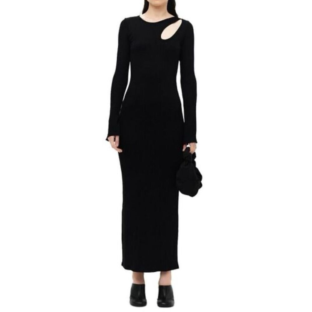 NWOT SIMON MILLER Space Rib-Knit Shoulder Cut Out Black Maxi Dress Women's XS